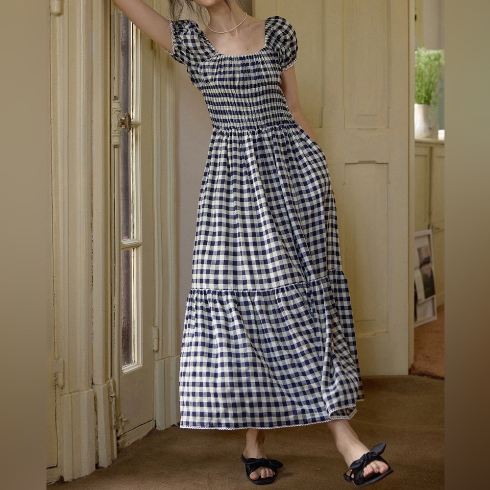 Navy and White Gingham Maxi top and skirt set